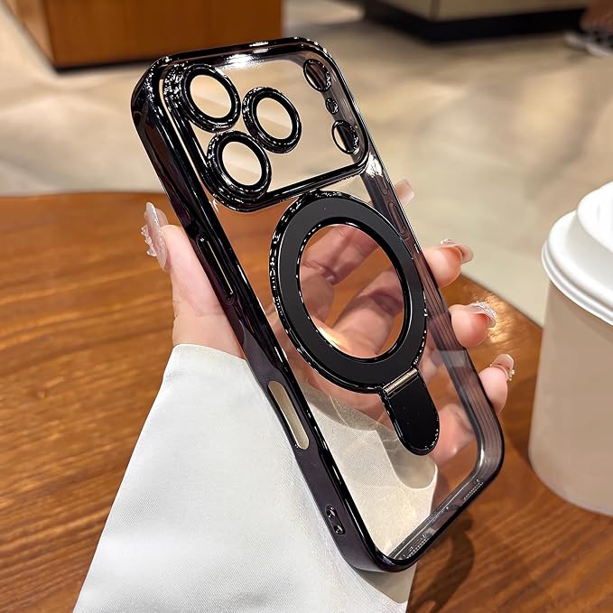LXK Magnetic Invisible Stand for iPhone 17 Pro Max Case 6.9" Compatible with MagSafe, Military-Grade Protection, with Camera Protector, Clear Scratch-Resistant Back Cover for 17 ProMax, Black