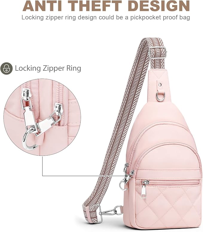 SYTRAH Sling Bag for Women, Anti-Theft RFID Crossbody Bag Nylon Sling Purse for Travel, Puffy Small backpack for Daily Hiking Sports Pink