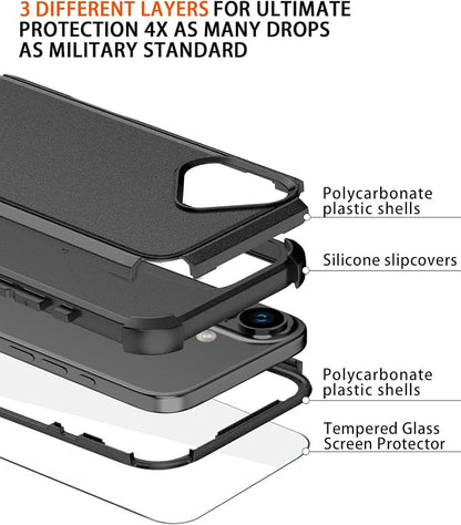 for iPhone 16 Plus Case [Shockproof] [Dropproof] [with Screen Protector ] Heavy Duty Protection Phone Case Cover - Black