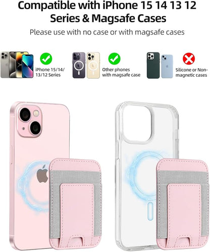 Upgraded for Magsafe Wallet, Strongest Magnetic Wallet for iPhone 17/16/15/14/13/12 Series, for iPhone Magsafe Walletwith 2 Card Slots, RFID Blocking, Slim, Vegan Leather, Fit 7 Cards, Baby Pink