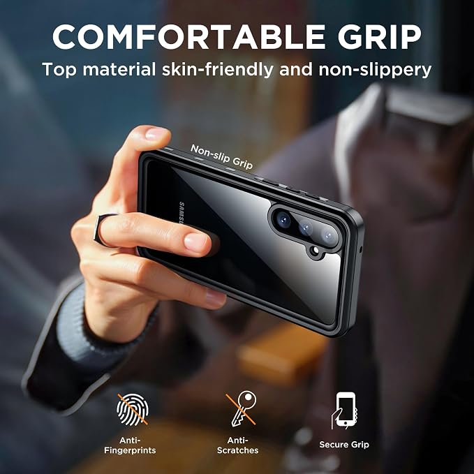 for Samsung Galaxy A35 5G Case Waterproof, [IP68 Underwater][Dropproof][Dustproof][Real 360] [Non-Slip] Heavy Duty Tough Rugged Shockproof Protective Phone Case for Galaxy A35 5G 6.6",Black