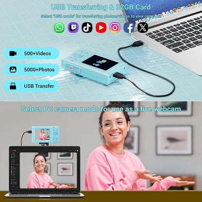 Digital Camera, 4K 44MP Autofocus Point and Shoot Camera with 16X Zoom 2.4" LCD Portable Compact Camera for Kids Teens Boys Girls Adults
