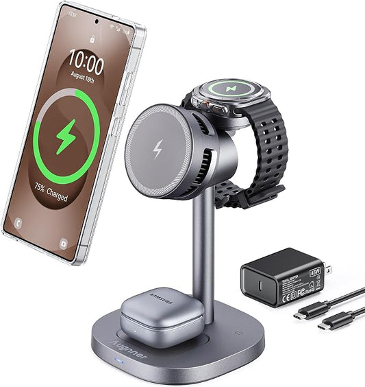 Magnetic Wireless Charger for Samsung, Fast 15W Certified 3 in 1 Charging Station TEC Cooling Compatible with Mag-Safe for Galaxy S26 Ultra/S25/Z Fold 7/Flip7, Samsung Watch Ultra/8/7,Galaxy Buds