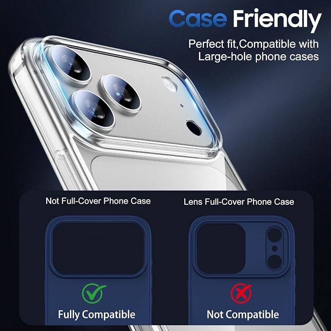 UniqueMe for 3 Pack iPhone 17 Pro Camera Lens Protector - [Drop Protection] [Case Friendly] 9H Tempered Glass Camera Cover Screen [Update New Version] - All Silver