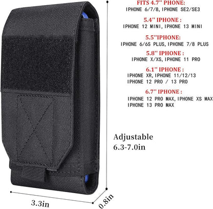 Black Tactical Molle CellPhone Pouch Case,Heavy Duty Waterproof Phone Holster Bag for iPhone 11 12 13 Pro Max For Samsung S22 S21 S20 FE Note 20 A13 A12 A02S Less 6.7" Phone with 4 Pack Patches