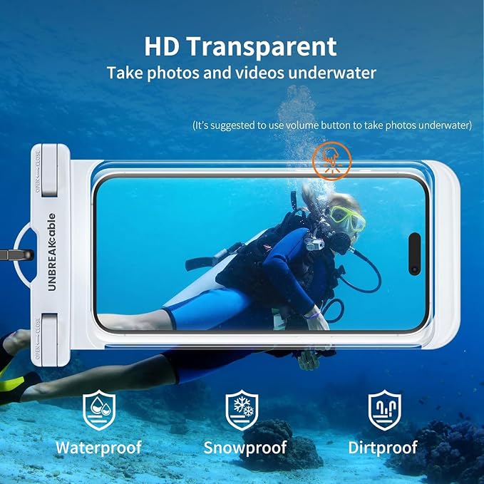 UNBREAKcable Waterproof Phone Pouch-2 Pack IPX8 Waterproof Phone Case for iPhone 16 15 14 13 12 11 Pro Max & Samsung S25 S24-Dry Bag & Travel Essentials for Beach, Pool, Kayak & Cruise-7" Pink+White