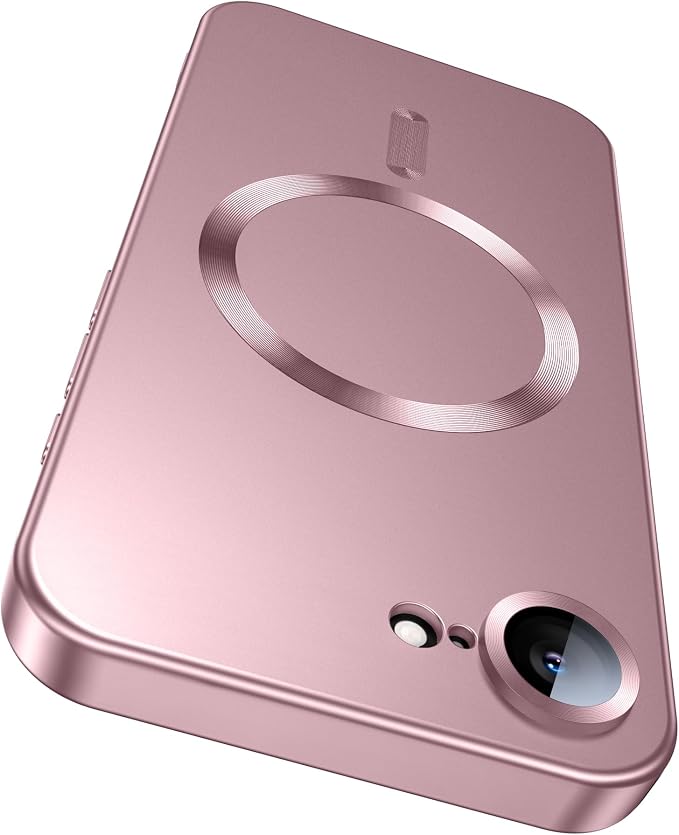 Magnetic for iPhone 17e Case/iPhone 16e Case [Compatible with MagSafe][Built-in Camera Lens Protector] Slim Soft Silicone Bumper Shockproof Metallic Luster 17e Phone Case (Rose Gold)