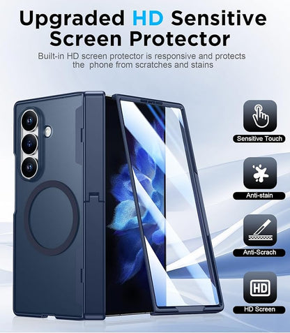 for Samsung Galaxy Z Fold 8 Ultra Case,[Compatible with MagSafe][Built-in HD Screen Protector & Kickstand][Hinge Protection] Translucent Matte Shockproof Phone Case for Z Fold 8 Ultra,Blue