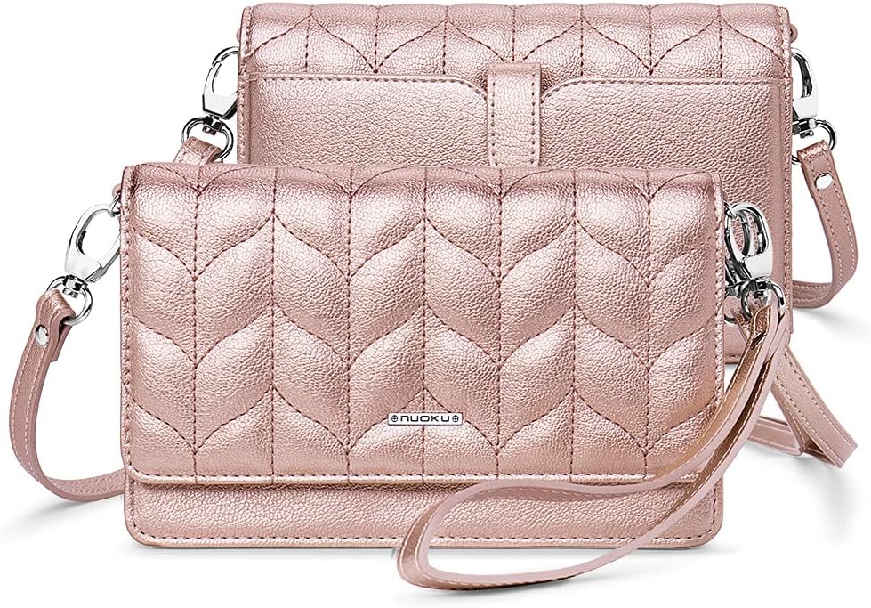 nuoku Women Small Crossbody Bag Cellphone Purse Wallet with RFID Card Slots 2 Straps Wristlet