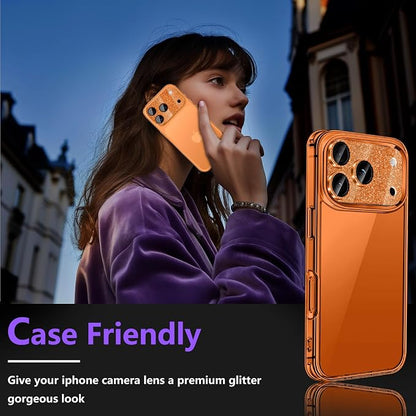 Camera Lens Protector for iPhone 17 Pro Max, Bling Glitter Camera Cover with 9H Tempered Glass Metal Ring, Anti-Scratch Lens Protector for iPhone 17 Pro Max (Glitter - Orange)