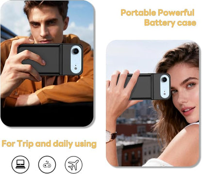 Battery Case for iPhone 17 AIR, Ultra-Slim 7000mAh Portable Extended Charging Charger Case Rechargeable Battery Pack with Tempered Glass Screen Protector for iPhone 17 AIR (6.5 inch)-Black