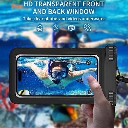 Waterproof Case Compatible with iPhone 14 Pro Max/13/12/11/XR/X/SE/8/7, Galaxy S22/S21 Google up to 7.5" IPX8 Dry Bag Vacation Essentials (Black & Clear)