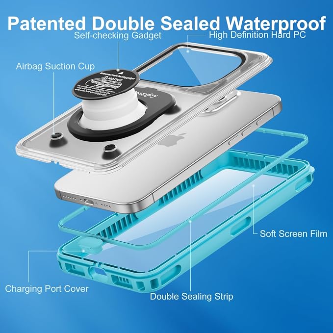 Beasyjoy Waterproof Phone Case, Underwater Phone Case for Snorkeling, Universal IPX8 Diving Pouch with Lanyard for iPhone Samsung Google Moto Series-[NOT Fit Snugly] [Touchscreen Operated Only]- Blue