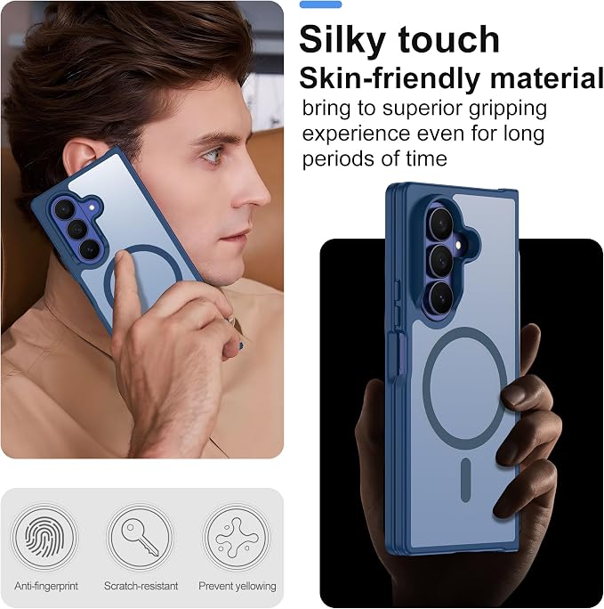 Pilaru for Samsung Galaxy Z Fold 7 case [Compatible with Magsafe] Translucent Matte Magnetic Phone Case,Slim Thin Duty Shockproof Protection Cover with 2pc HD Screen Protector for Z Fold 7-Dark Blue