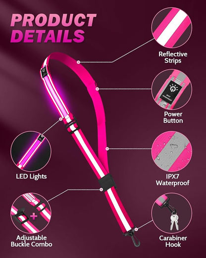 Fitense LED Reflective Belt Sash - 5 Lights Colors & 3 Light Modes High Visibility Night Safety Belt, Rechargeable Light Up Running Gear Adjustable Vest Straps for Runners Walkers Men Women