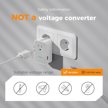 TESSAN Ultra Slim Universal Travel Adapter, International Power Plug | 20W, 2 USB-C 1 USB-A, US to European UK Spain Italy England New Zealand, Type C G A I
