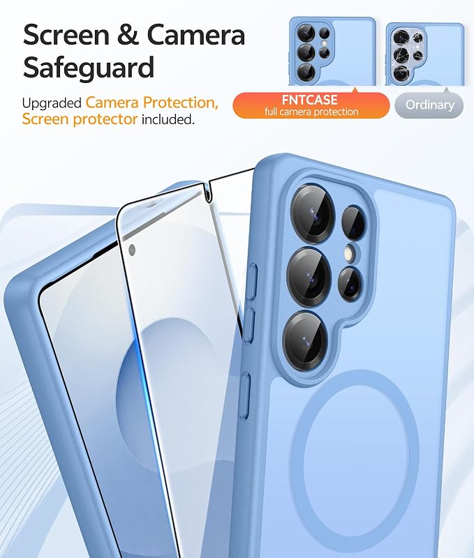 FNTCASE for Samsung Galaxy S25 Ultra Case, Compatible with Magsafe | Screen Protector, Full Camera Protection, Translucent Matte, 14FT Military Grade Drop Proof, Protective Phone Cover