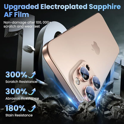 Uyiton Professional Camera Style for iPhone 16 Pro Max/16 Pro/14 Pro Max/14 Pro Camera Lens Protector - [Unique Typography + Phone Lens Red Circle Design] Metal Tempered Glass Camera Cover, Gold+Red