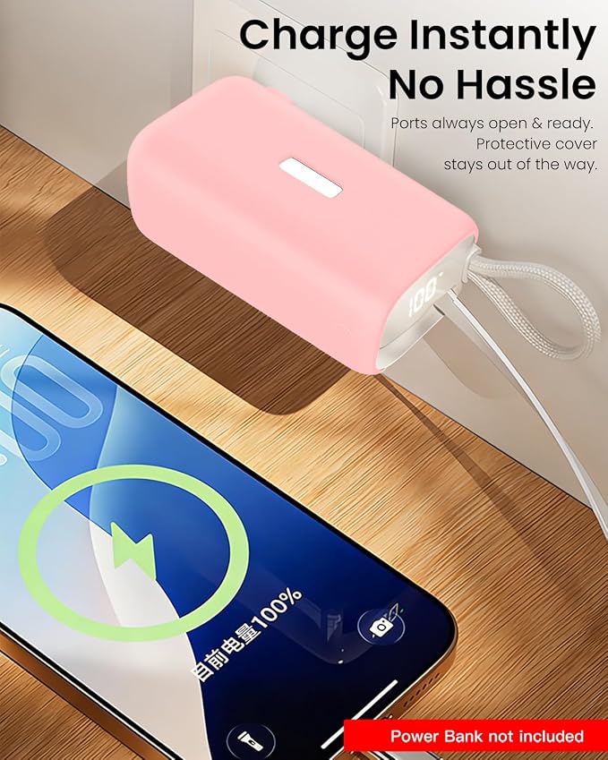 Silicone Case for TORRAS EasyGo 3-in-1 Portable Charger Power Bank,Full-Body Protective Cover for TORRAS Power Bank PB17,Precise Port Cutouts (Case Only) Pink