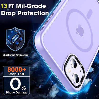 MOCCA Strong Magnetic for iPhone 13 Case, [Compatible with Magsafe][Screen Protector+Camera Lens Protector] Translucent Matte Back Slim Shockproof Case for iPhone 13 Phone Case 6.1", Light Purple