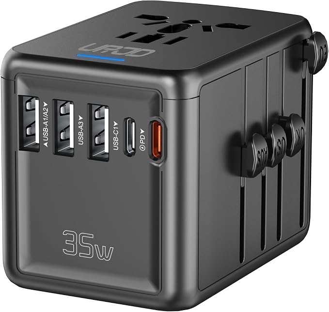 Universal Travel Adapter, 35W PD Fast Charging, for Europe UK US AU | 2 USB C 3 USB A & 2500W AC Outlet, International Power Adapter for 200+ Countries, Compatible with iPhone, MacBook,Tablet
