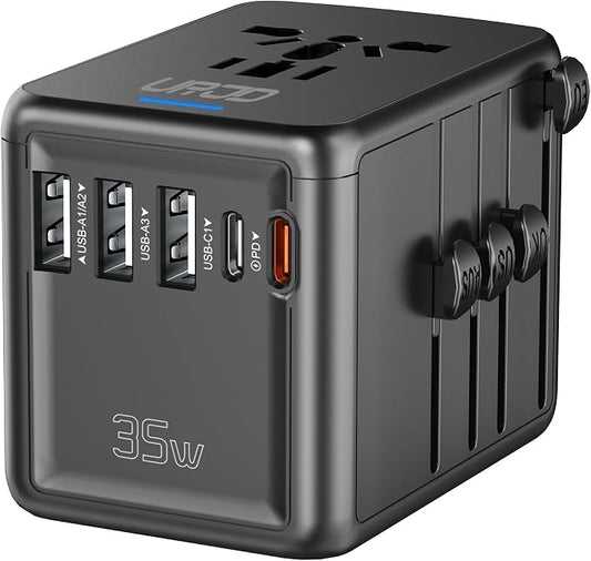 Universal Travel Adapter, 35W PD Fast Charging, for Europe UK US AU | 2 USB C 3 USB A & 2500W AC Outlet, International Power Adapter for 200+ Countries, Compatible with iPhone, MacBook,Tablet