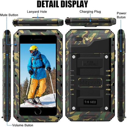 Mitywah Waterproof Case for iPhone SE 2020, Heavy Duty Durable Metal Full Body Protective Case Built-in Screen Protection Waterproof Shockproof Dustproof Rugged Military Grade Defender, Camouflage