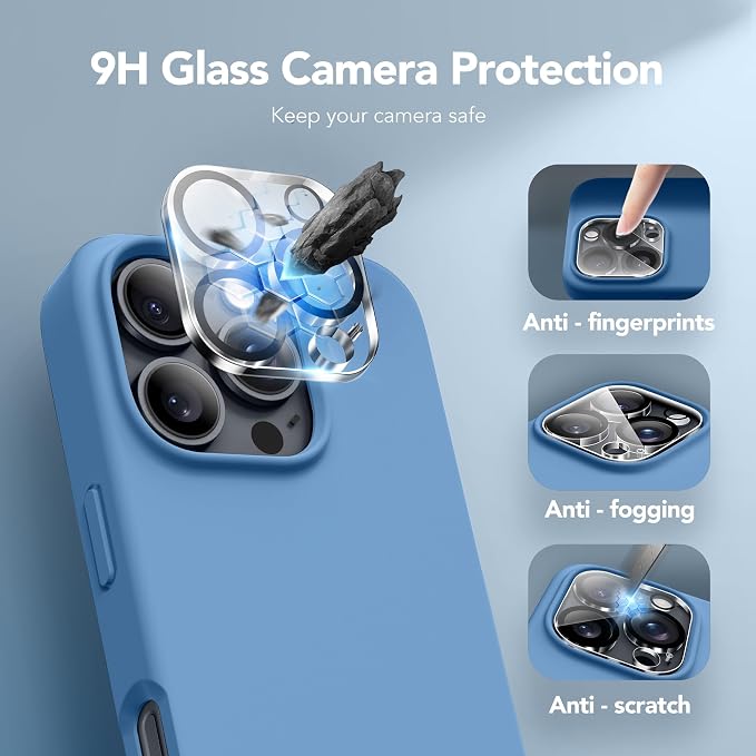 GONEZ Magnetic for iPhone 16 Pro Case, Compatible with MagSafe, [Screen Protector + Camera Lens Protector], Silicone Shockproof Anti-Scratch Protective Phone Case 6.3 inch, Lake Blue