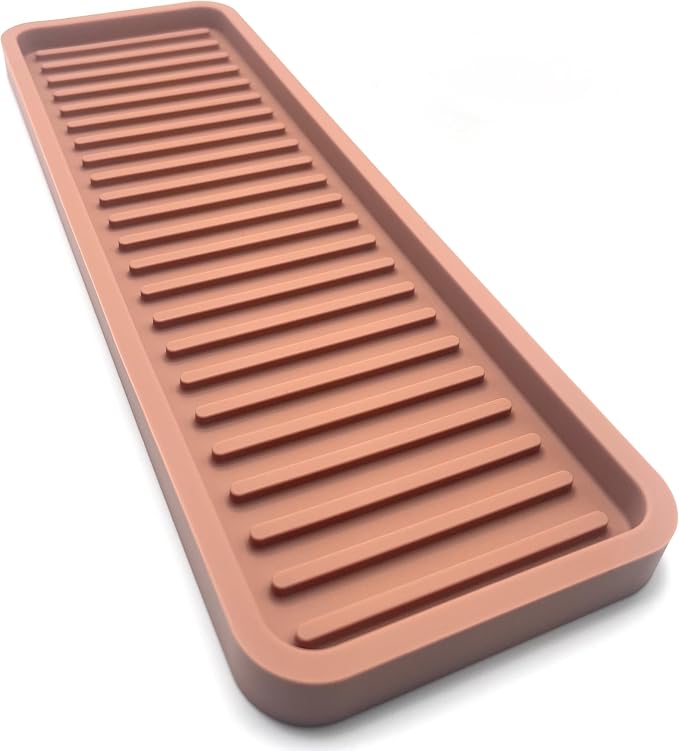 Happitasa Silicone Kitchen Sink Organizer Tray, Sponge Holder and Countertop Protector | Bathroom and Kitchen Soap Dish and Dispenser Tray (Mocha, 12"x4", 9.2 Ounces)