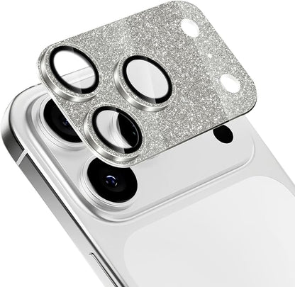 Camera Lens Protector for iPhone 17 Pro, Bling Glitter Camera Cover with 9H Tempered Glass Metal Ring, Anti-Scratch Lens Protector for iPhone 17 Pro (Glitter - Gray)