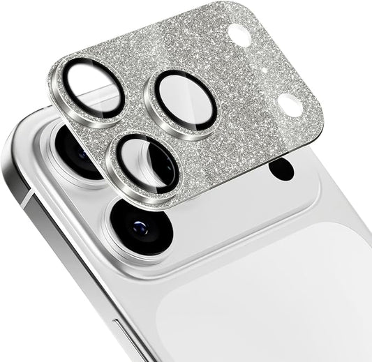 Camera Lens Protector for iPhone 17 Pro, Bling Glitter Camera Cover with 9H Tempered Glass Metal Ring, Anti-Scratch Lens Protector for iPhone 17 Pro (Glitter - Gray)