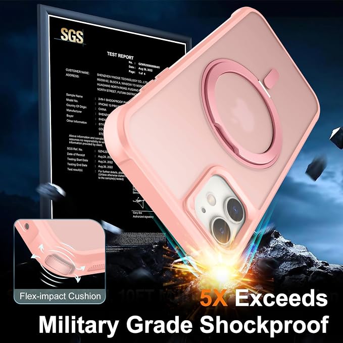 360° Magnetic Swivel Ring for iPhone 12 case, Built-in Metal Stand and Ring Holder, Magsafe Compatible, Military Grade Protection, Shock and Vibration Resistant- Pink