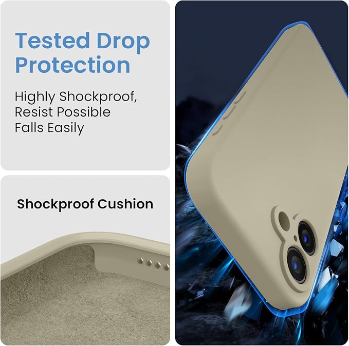 FireNova Designed for iPhone 16 Plus Case, Silicone Upgraded [Camera Protection] Case, Soft Anti-Scratch Microfiber Lining Inside, 6.7 inch, Khaki