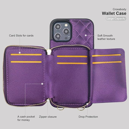 Bocasal Crossbody Wallet Case for iPhone 12 Pro Max, RFID Blocking PU Leather Zipper Handbag Purse Flip Cover, Kickstand Folio Case with Card Slots Holder Wrist Strap Lanyard 5G 6.7 Inch (Dark Purple)