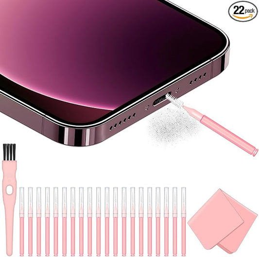 Phone Charging Port Cleaning Tools Kit, Speaker Port Cleaner kit fit for iPhone Phone, Cleaning Kit fit for Cell Phone Earbuds, USB C Cleaning kit, Pink Kit Very Suitable for Women, Stocking Stuffers