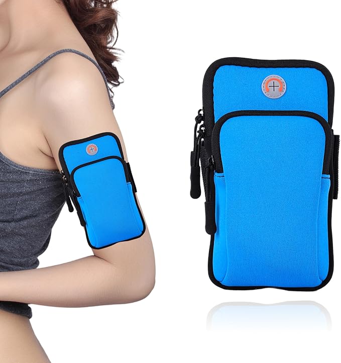 Running Armband, Adjustable Sports Band for Jogging, iPhone Workout Armband, Cell Pouch for Exercise Men Women (Blue)