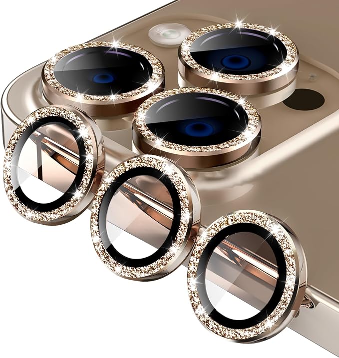 Jeluse Camera Lens Protector for iPhone 17 Pro Max/17 Pro/16 Pro Max/16 Pro/15 Pro Max/15 Pro/14 Pro Max/14 Pro, 9H Tempered Glass Screen Protector Cover Alignment Kit Metal Individual Ring