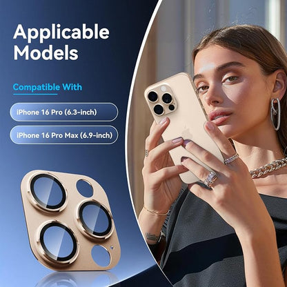 CloudValley for iPhone 16 Pro/iPhone 16 Pro Max Camera Lens Protector, [AR+AF 99% Transmittance] [Full Coverage] Ultra-HD Tempered Glass Cover, Metal Lens Screen Protective,Desert Titanium
