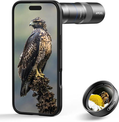 APEXEL 10X Tele-Macro Pro Dual Lens 2-in-1, Portable Clip-On Telephoto Macro Lens for Air Phone, Pro Photography for Travel, Concert, Exploration