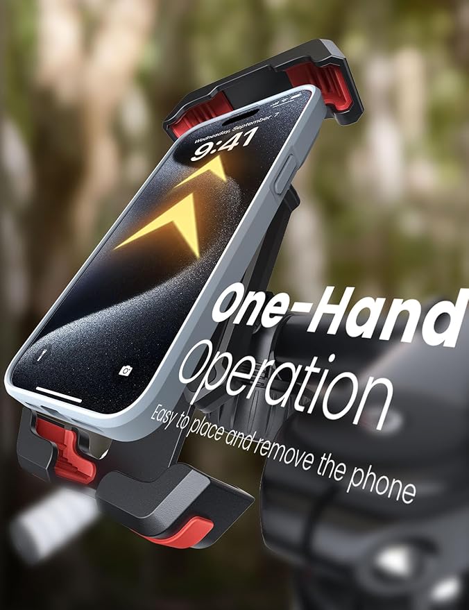 Pnitri 2025 New Upgraded Bike Phone Holder Handlebar - 1S Quick Install, Motorcycle Phone Mount, Bicycle Phone Holder fit Large Phone Case for iPhone Samsung, Dirt Scooter Mini Bike Accessories