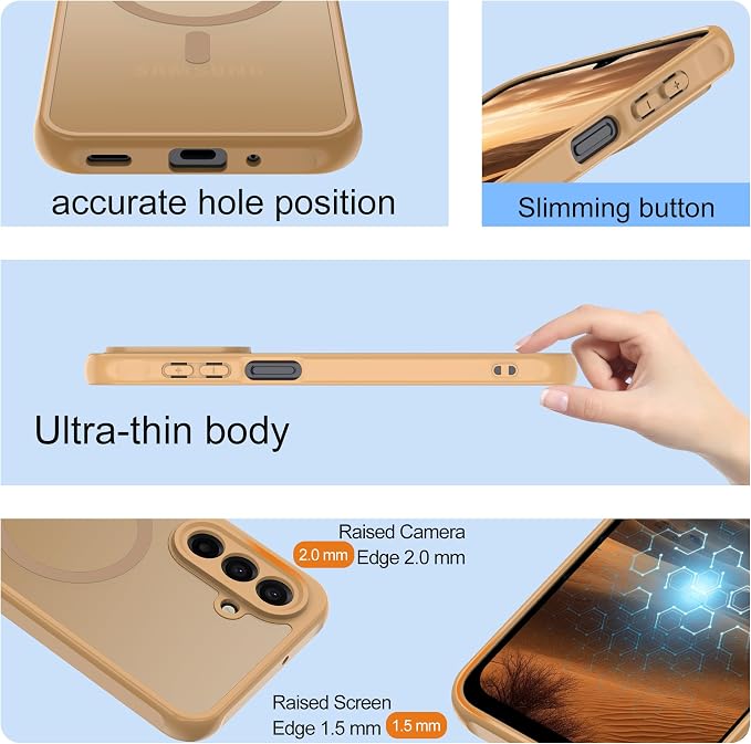 for Galaxy A17 5G Phone Case: Compatible for Samsung A17 5G Case [magsafe Fit] with 2PC Tempered Glass Screen Protector,Frosted Translucent Soft-Touch Skin & Military-Grade Protection for A 17,Gold