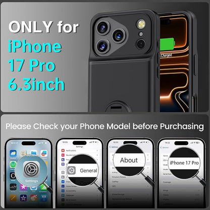 BOPPS Battery Case for iPhone 17 Pro with Stand,Ultra Slim 8500mAh Portable Rechargeable Strong Protective Extended Charger Cover for iPhone 17 Pro Charging Case-6.3inch Black