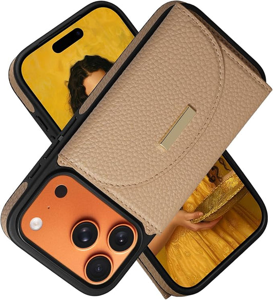 Keallce Wallet Case for iPhone 17 Pro 6.3'', Flip Case with RFID Blocking Card Holder Slots Kickstand, PU Leather Protective Folio Cover for Women, Yellow