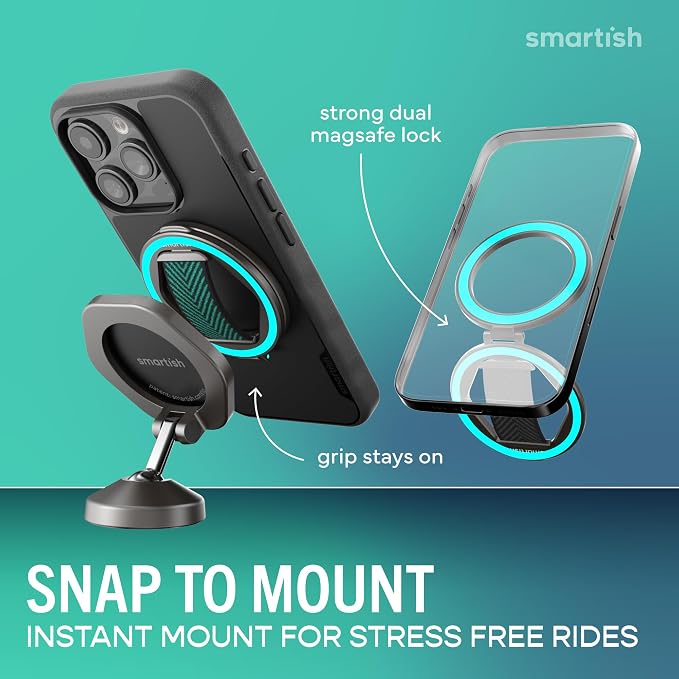 Smartish® MagSafe Grip Kickstand - Quickstand - Magnetic Cell Phone Finger Loop Grip - [Dual-Sided Magnets] Ring Holder Mount w/MagSafe Adapter Kit for Apple iPhone Accessories - So Jaded