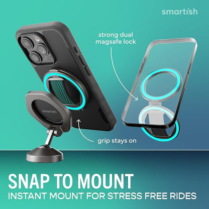 Smartish® MagSafe Grip Kickstand - Quickstand - Magnetic Cell Phone Finger Loop Grip - [Dual-Sided Magnets] Ring Holder Mount w/MagSafe Adapter Kit for Apple iPhone Accessories - So Jaded