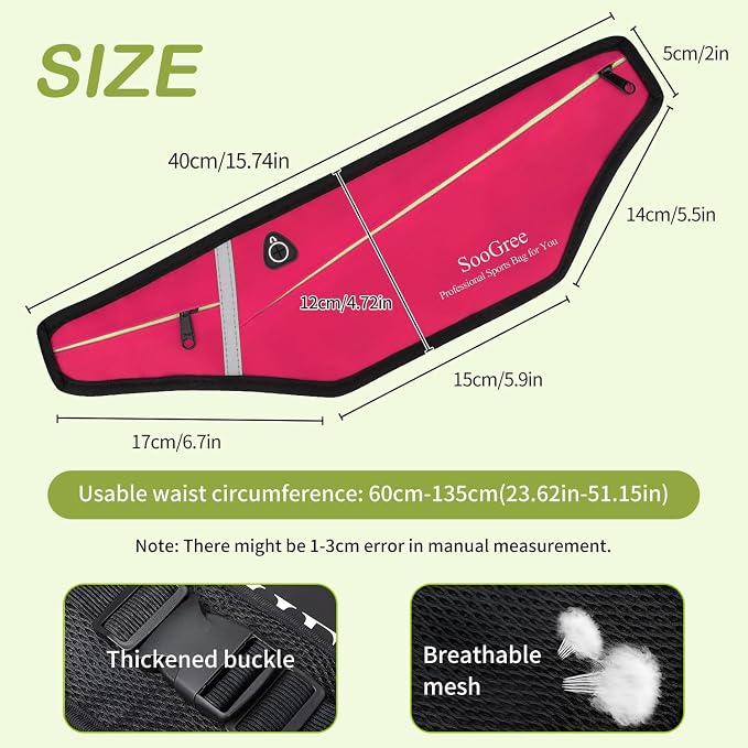 SooGree Slim Running Belt Fanny Packs for Women Men,Water Bottle Holder Hydration Fanny Pouch,Waterproof Sport Waist Pack with Reflective Strip,Runner Belt Bag for Running Cycling Camping Gym (Pink)