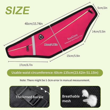 SooGree Slim Running Belt Fanny Packs for Women Men,Water Bottle Holder Hydration Fanny Pouch,Waterproof Sport Waist Pack with Reflective Strip,Runner Belt Bag for Running Cycling Camping Gym (Pink)