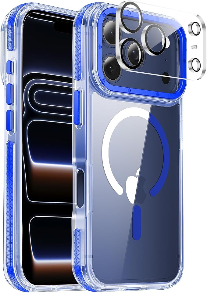 Strong Magnetic for iPhone 17 Pro Max case [10Ft Military-Grade Protection] Compatible with fit MagSafe Shockproof Slim Thin Cover case for iPhone 17 Pro Max 6.9 inch, Clear Blue