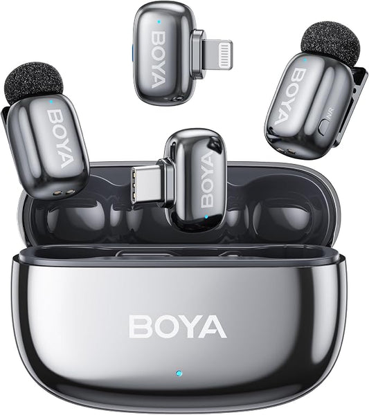BOYA mini 2 Wireless Microphone for iPhone & Android, AI Noise Cancellation, App Control, Safety Track, 30H Battery Life with Charging Case, Lapel Microphone Wireless for Video Recording Podcast Vlog