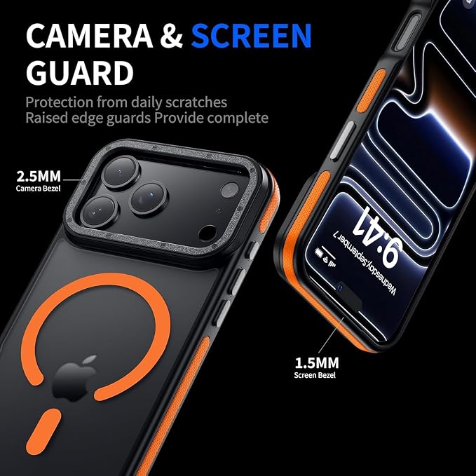Strong Magnetic for iPhone 17 Pro Case with Camera Cover [10Ft Military-Grade Protection] Compatible with MagSafe Shockproof Slim Thin Phone Cover for iPhone 17 Pro 6.3 inch, Orange